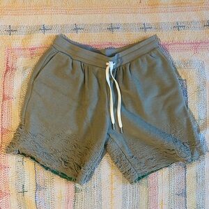 John Elliott Cotton Sweat Shorts Size L Olive Distressed Trim Drawstring